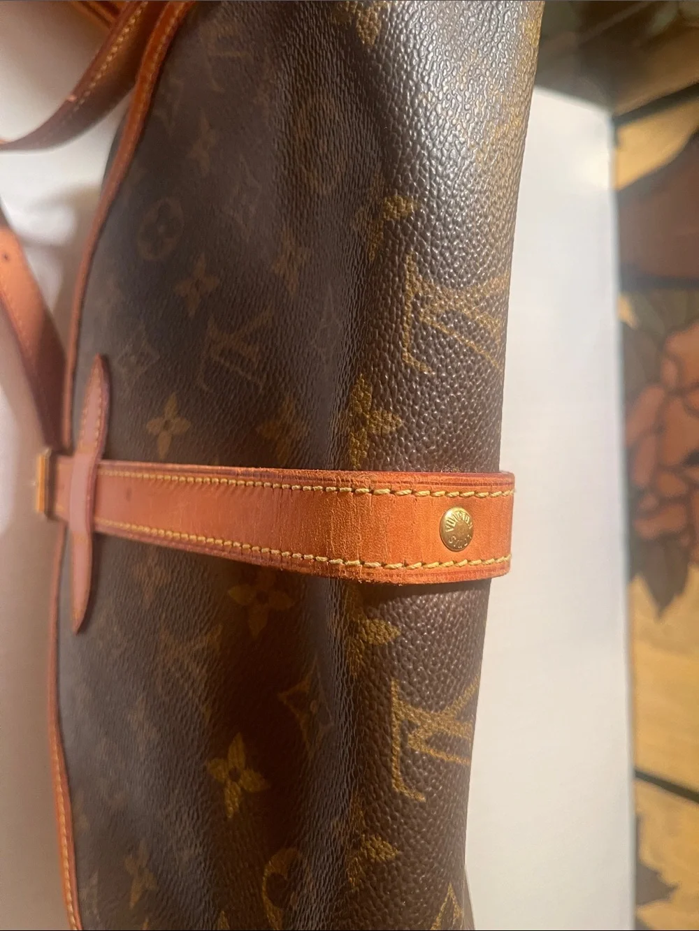 Louis Vuitton Brown Monogram Canvas Crossbody with Tan Leather Strap
